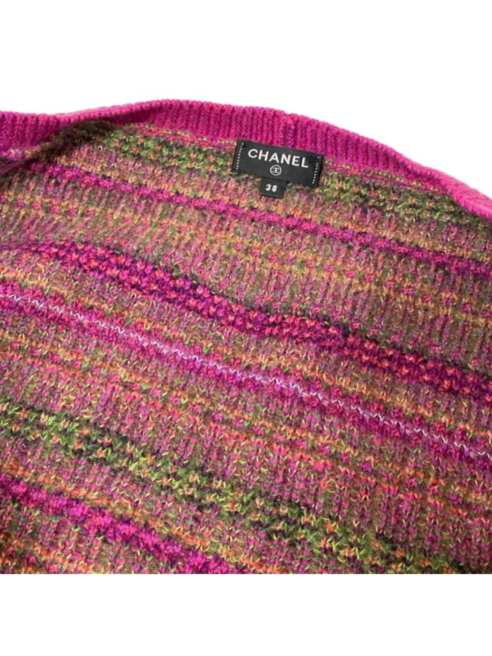 Chanel Cardigan 38 M Pink Long Sleeve Plaid Cashmere